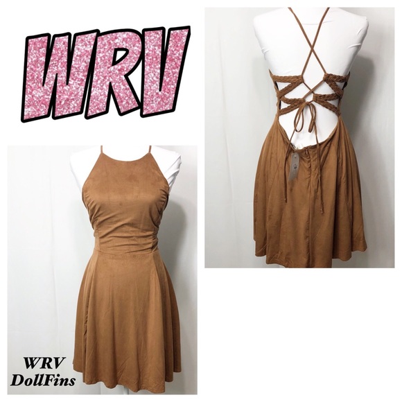 WRV Dresses & Skirts - NWT-WRV-Tan Suede Like Criss cross Flare Dress L